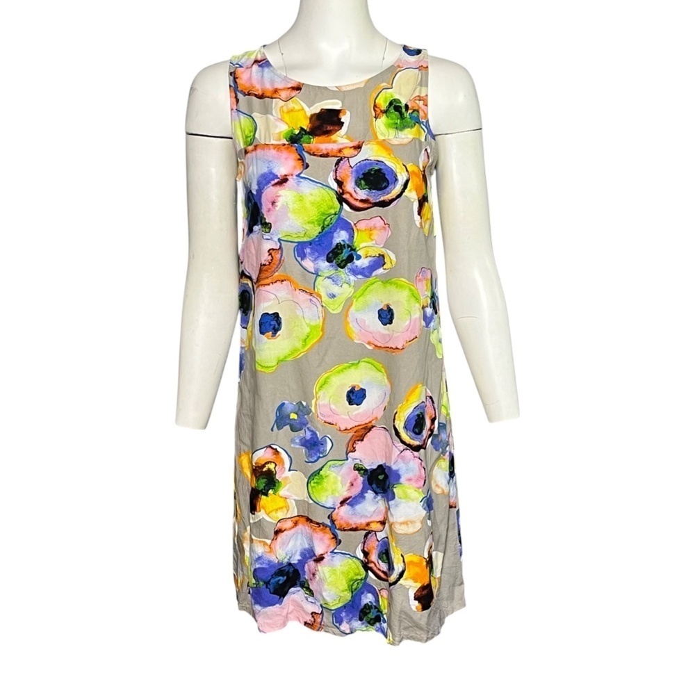 JAMS WORLD Mystic Pond Short JACKIE Shift Dress Taupe Cobalt Blue Size Small